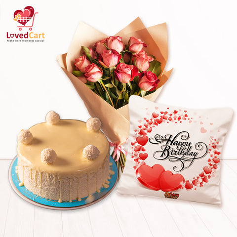 Birthday Gift Hamper(Cake , Cushion , Bouquet)